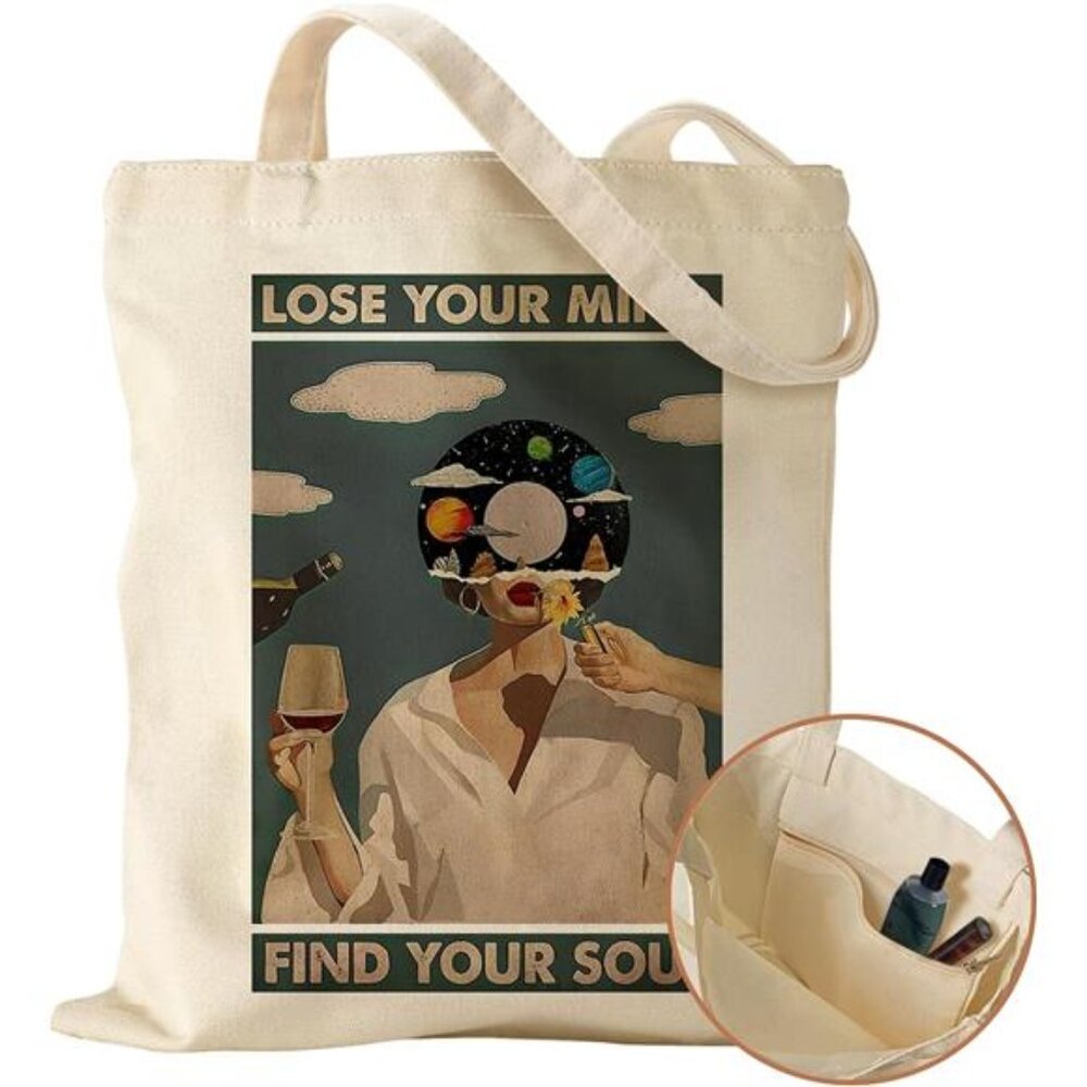 Canvas Tote Bag with Inner Pocket for Women, Cloth Cotton Totes Bag